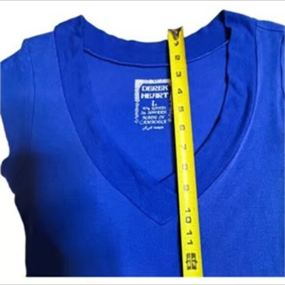 Derek Heart Knit Blue Top V-Neck Sweater Stretchy Short Sleeve Stretchy Large - Picture 6 of 10
